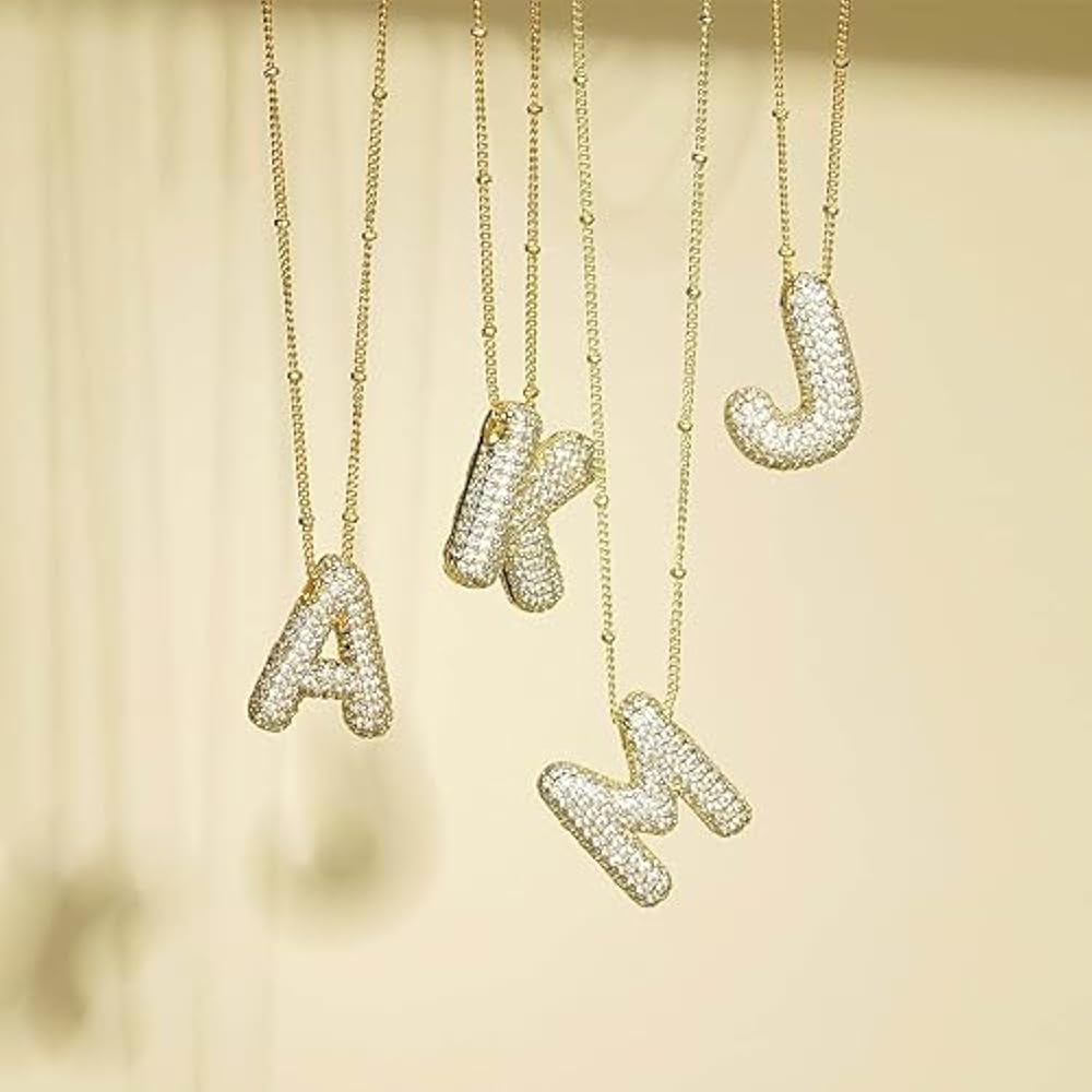 "Custom Crystal Letter Charm Necklace"